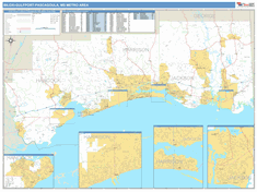 Biloxi-Gulfport-Pascagoula Metro Area Wall Map Basic Style 2024
